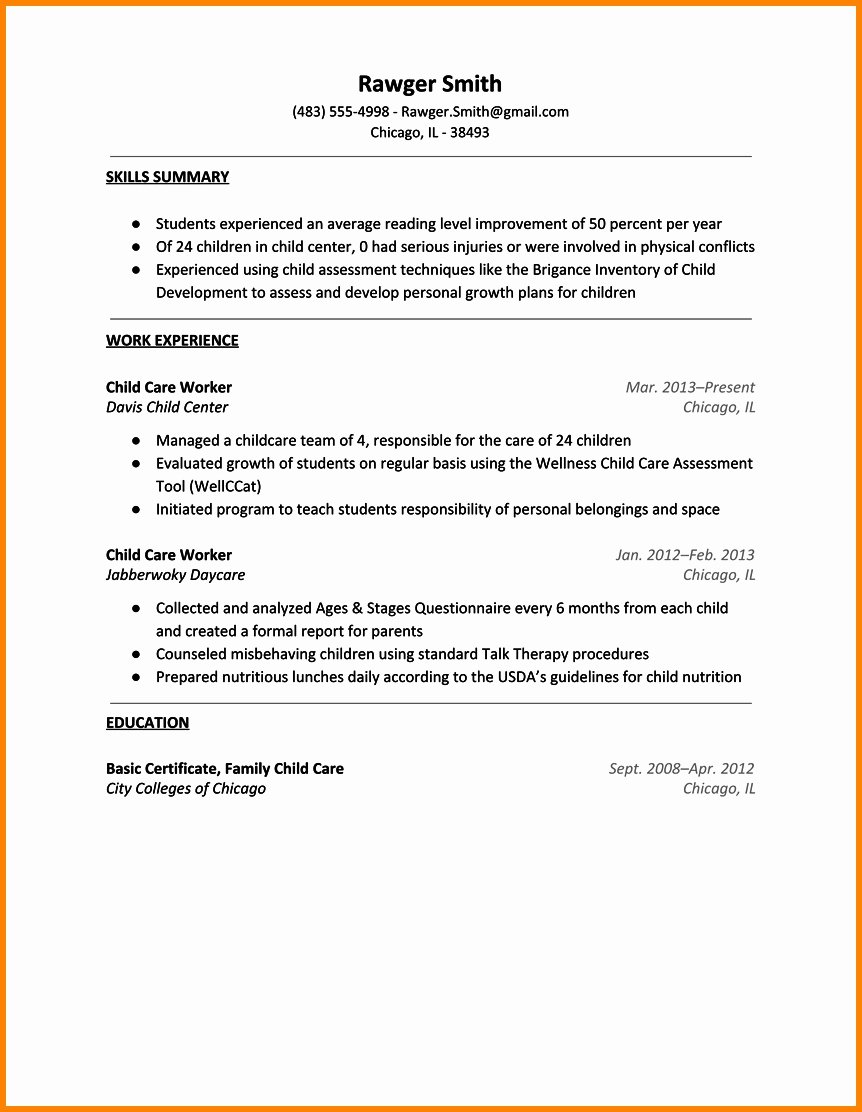 Child Care Provider Resume Template