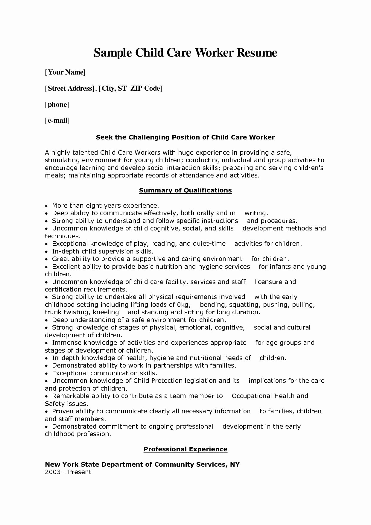 Child Care Worker Cover Letter Sample Child Care Worker