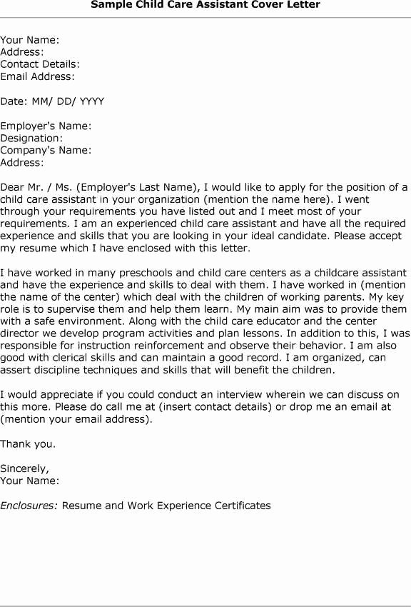 Child Care Worker Cover Letter Sample