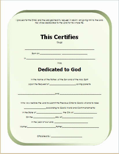 Child Dedication Certificate Template for Word