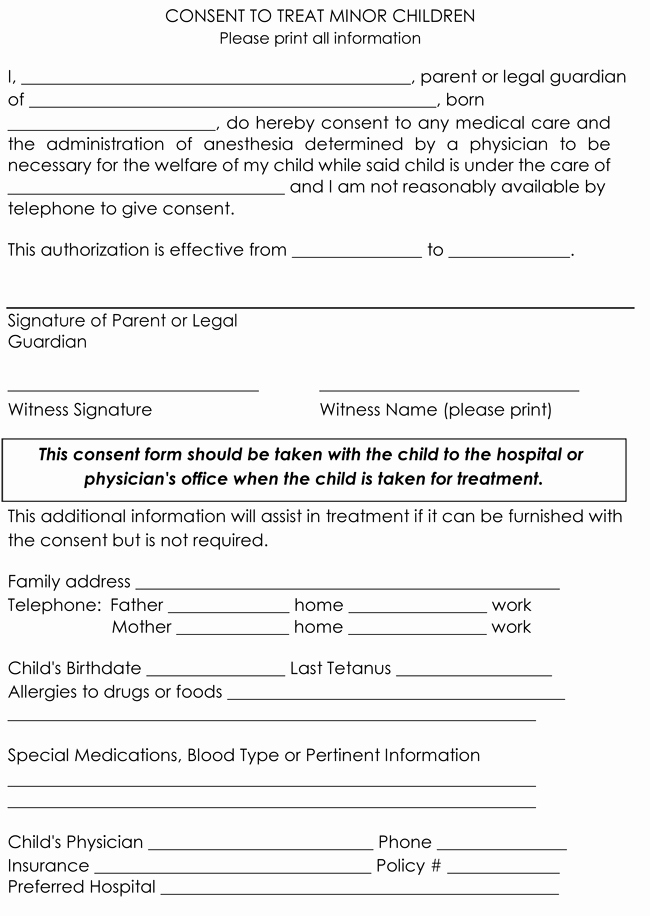 Child Medical Consent form Templates 6 Samples for Word