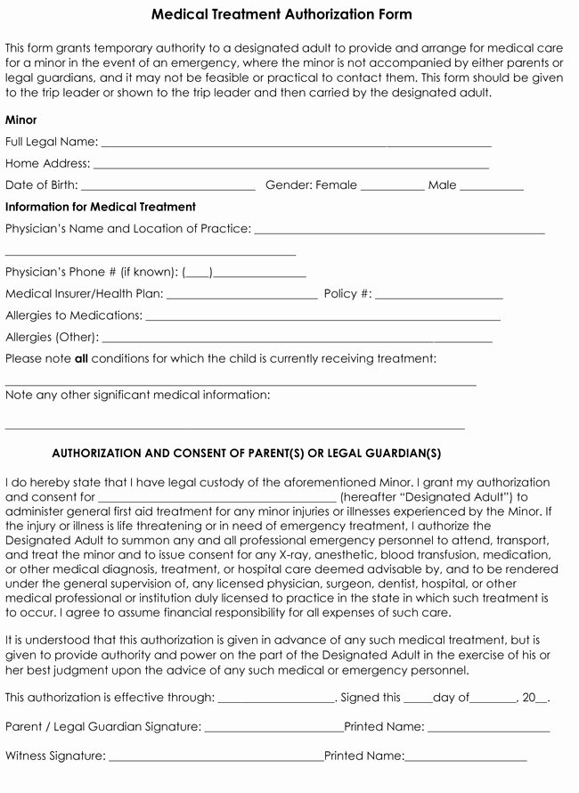 Child Medical Consent form Templates 6 Samples for Word