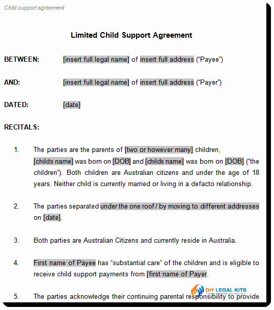 Child Support Agreement Template to Document Arrangements