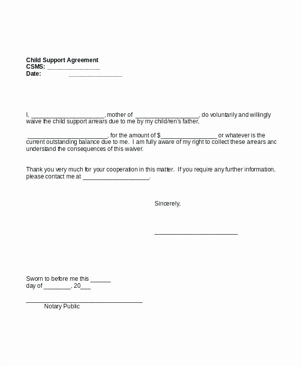 Child Support Letter Agreement Template Sample Care