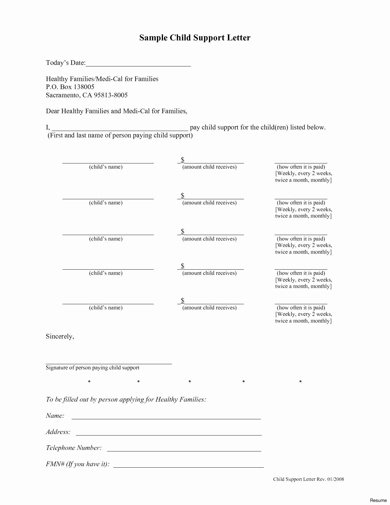 Child Support Letters Sample