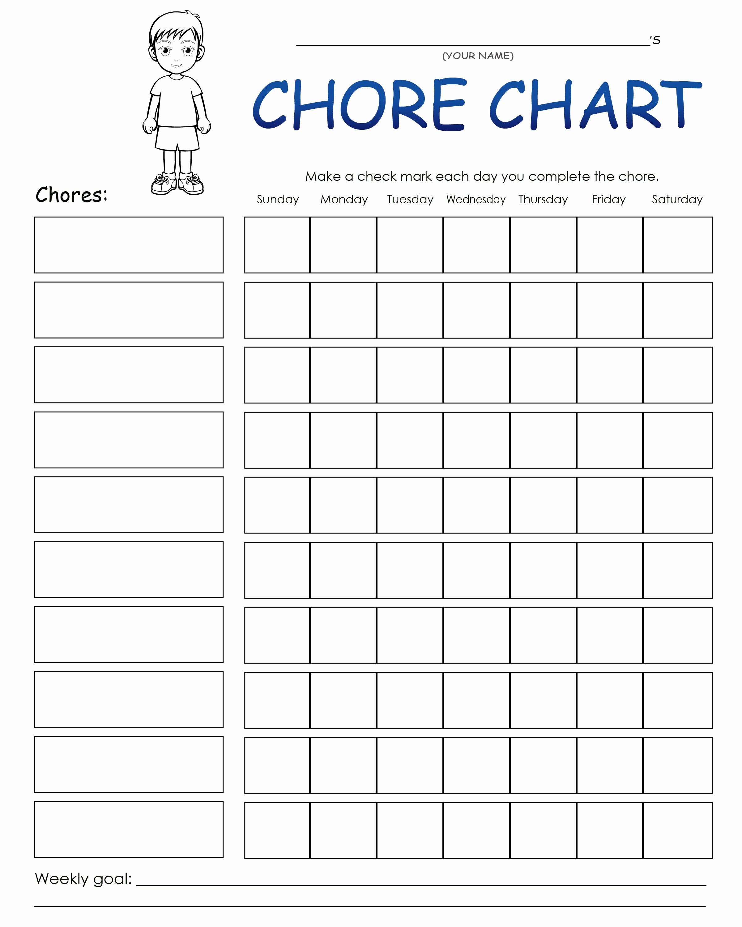 Chore Chart Boy Free Printable Coloring Pages