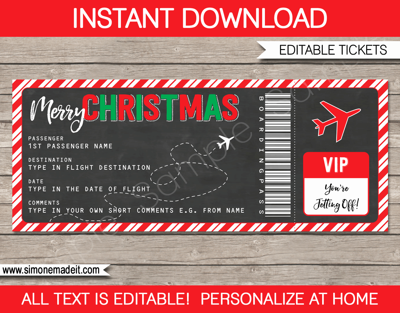 Christmas Gift Boarding Pass Ticket Template