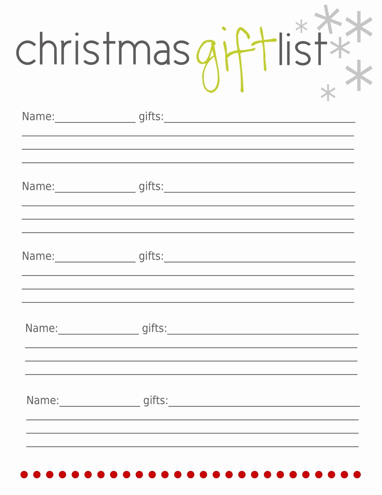Christmas List Template