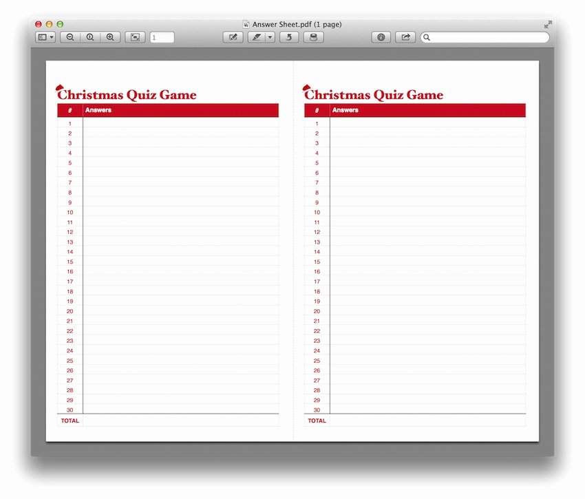Christmas Quiz Game Template for Pdf or Pages