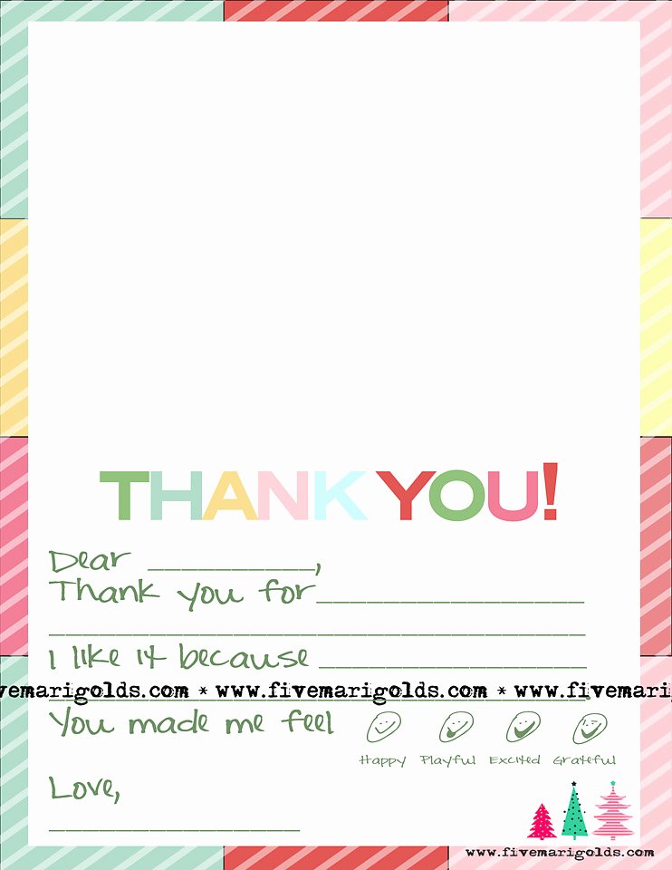 Christmas Thank You Note Template for Kids Five Marigolds