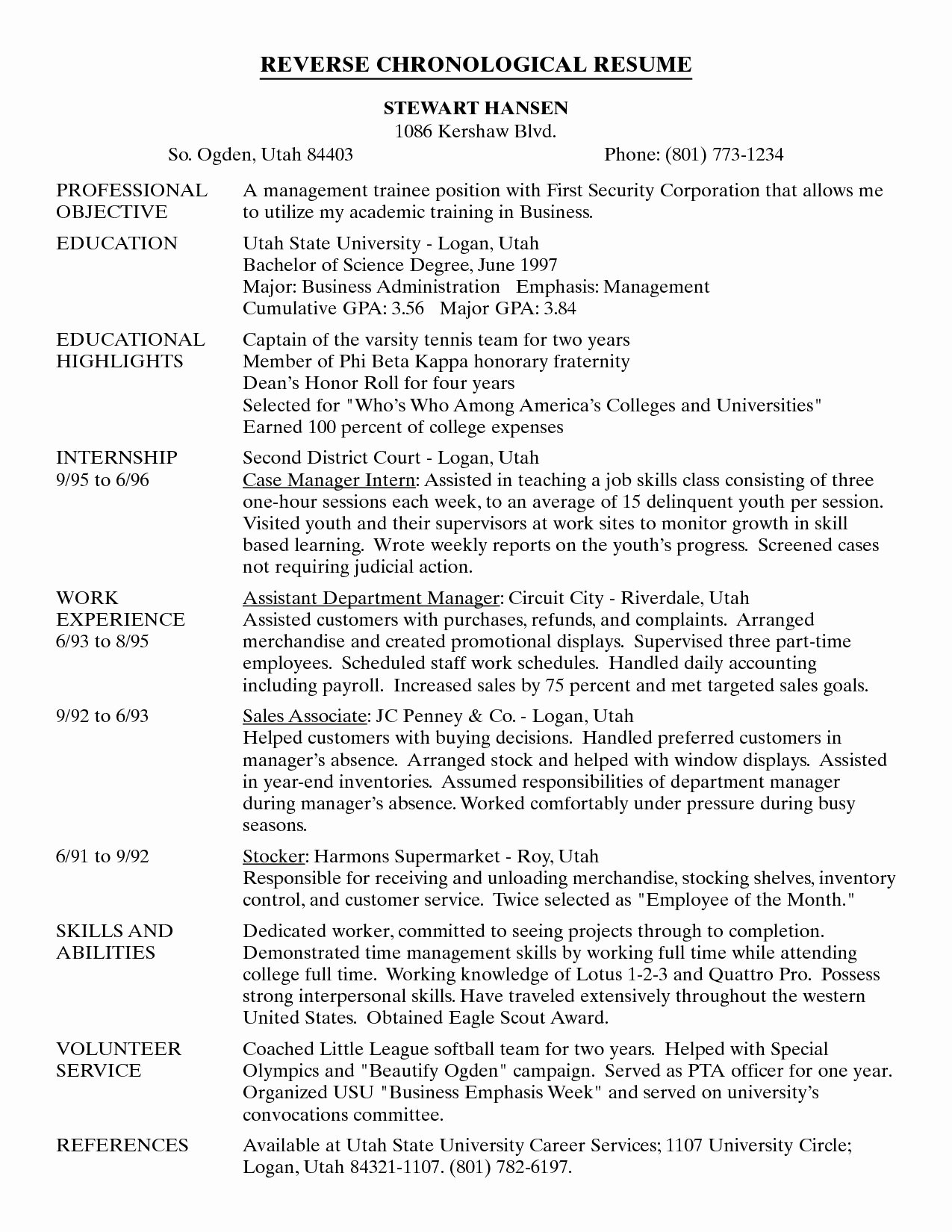Chronological order Resume Example Dc0364f86 the Reverse