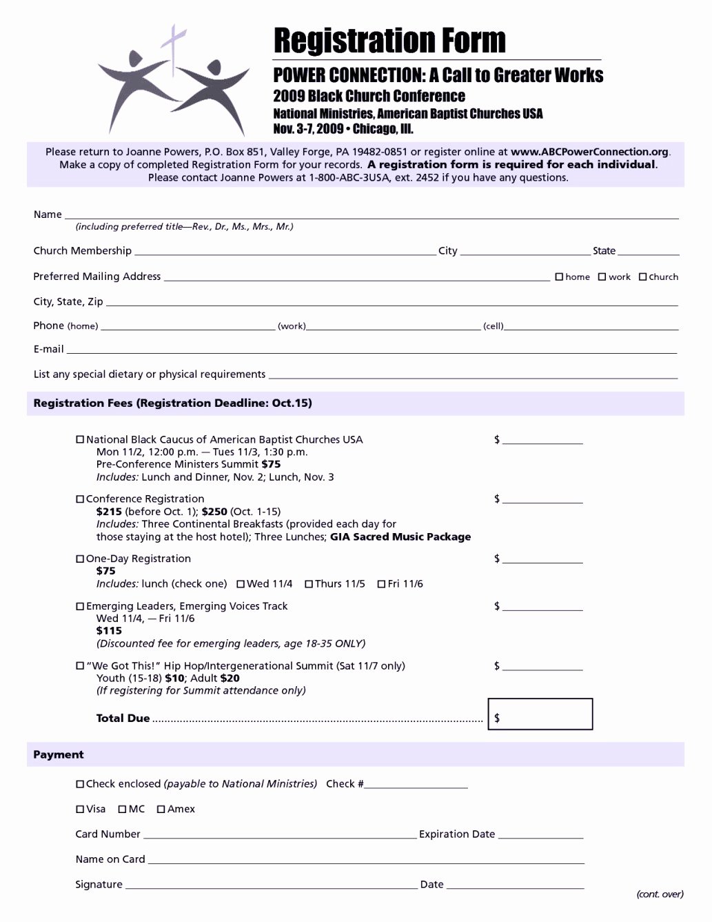 Church Conference Registration form Template Templates