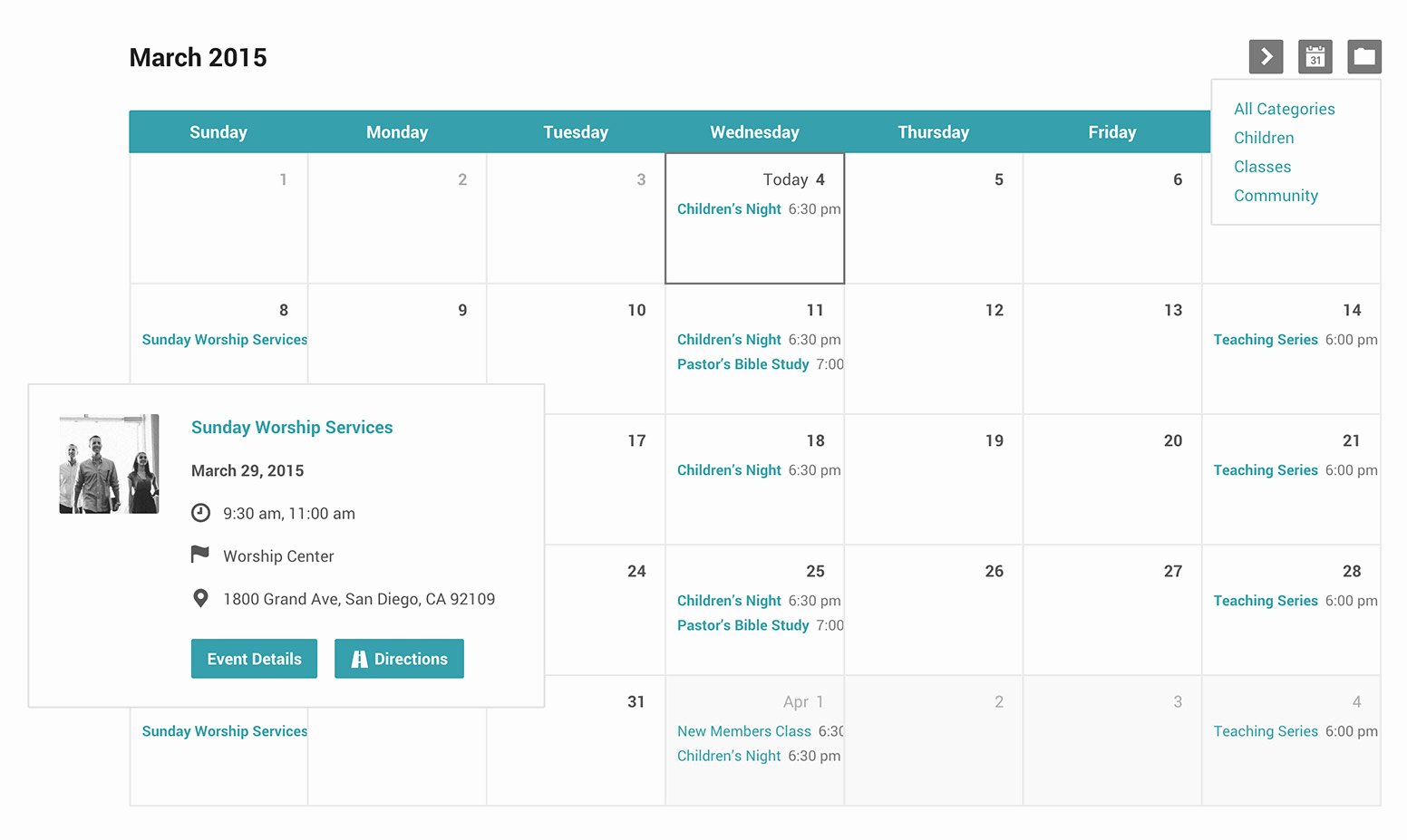 Church events Calendar and Categories for Wordpress