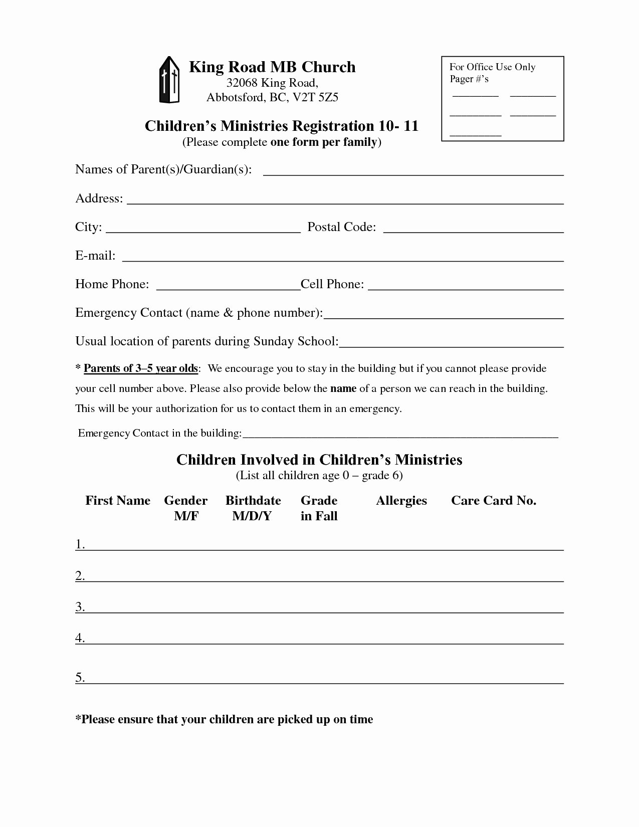 Church Registration form Template Word Templates