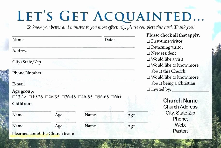 church visitor card template word