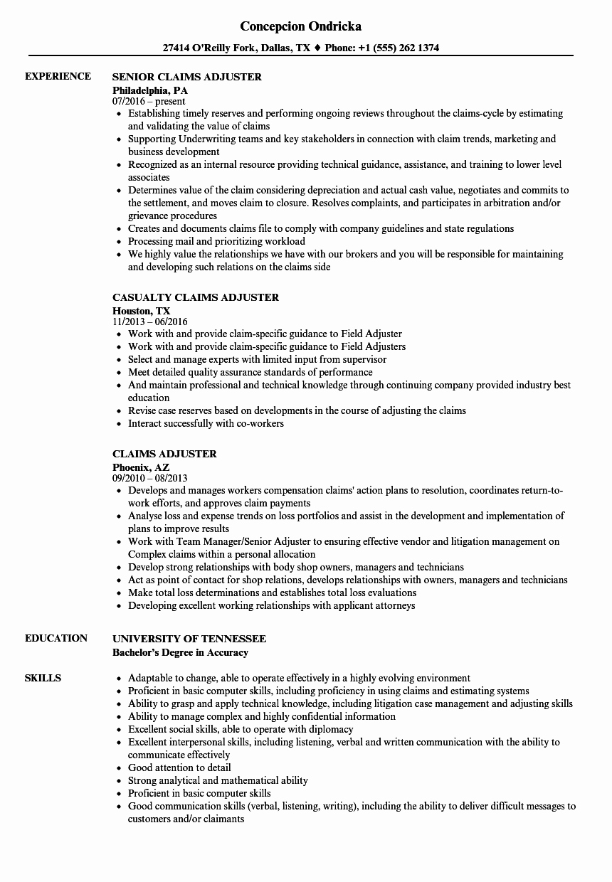 Claims Adjuster Resume Samples