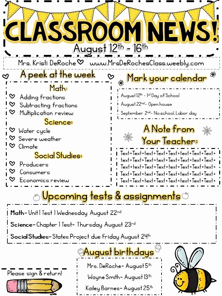 Classroom Newsletter Bee theme Black and Yellow