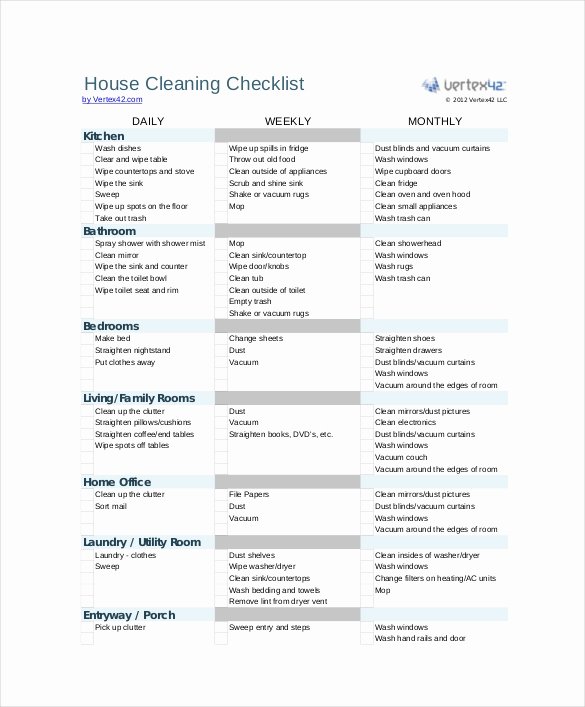Cleaning Checklist Template 32 Word Excel Pdf