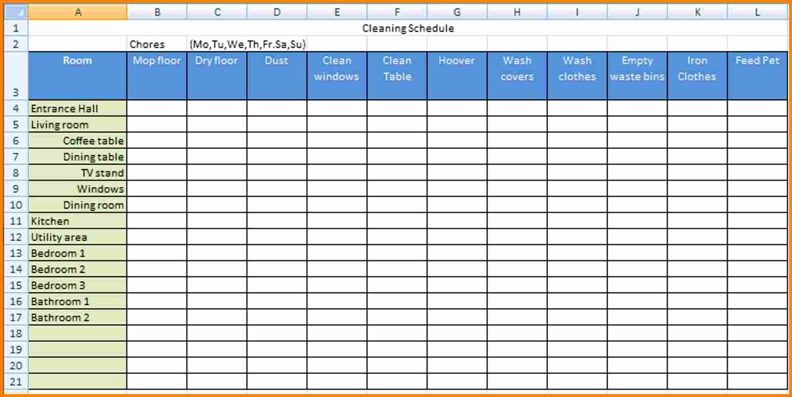 Cleaning Checklist Template Excel Baskanai