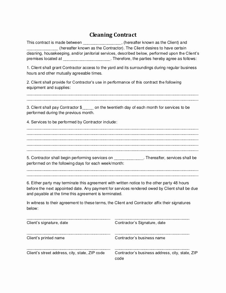 Cleaning Contract Free Printable Documents
