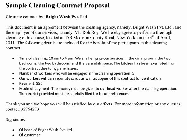 Cleaning Contract Sample Proposal Templates Resume