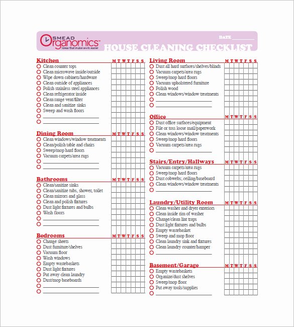 Cleaning List Template – 10 Free Sample Example format