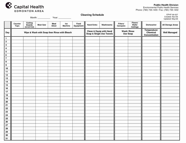 cleaning schedule template for restaurant 1298