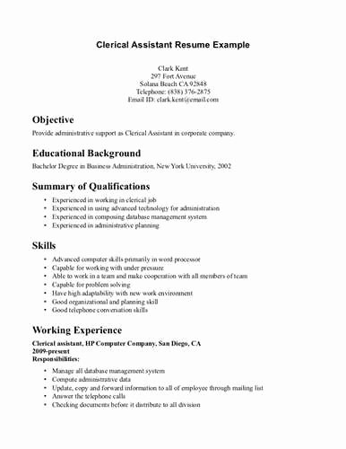 Clerical assistant Resume Objective