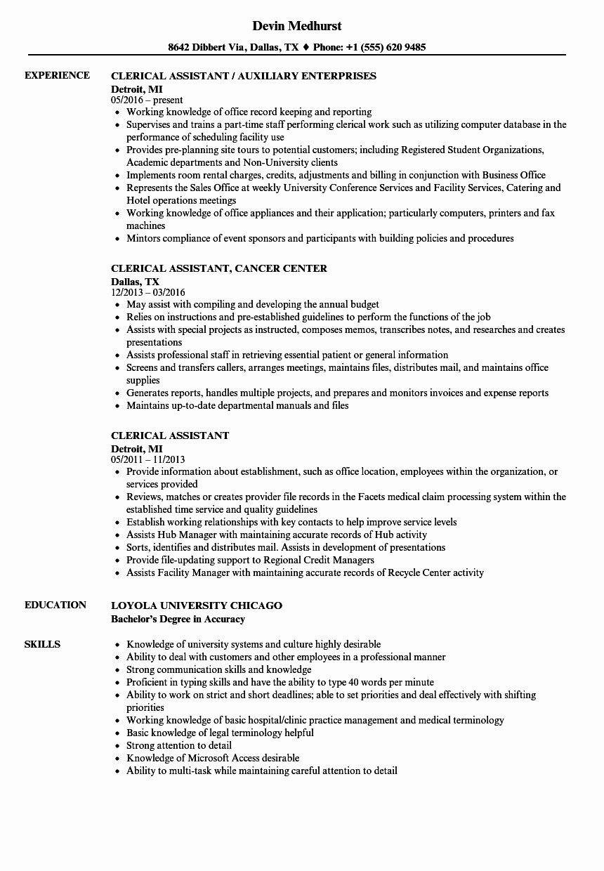 Clerical assistant Resume Samples