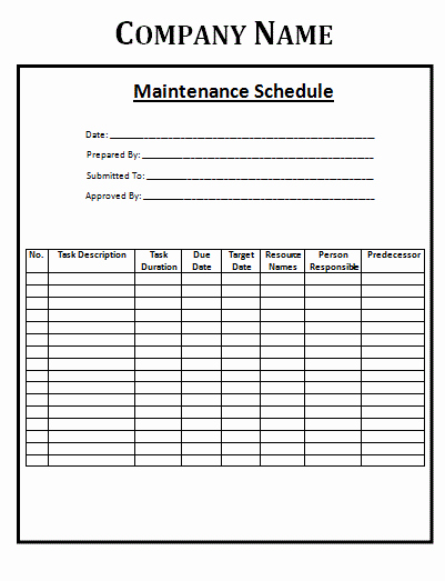 Clever Maintenance Schedule Template with Maintenance