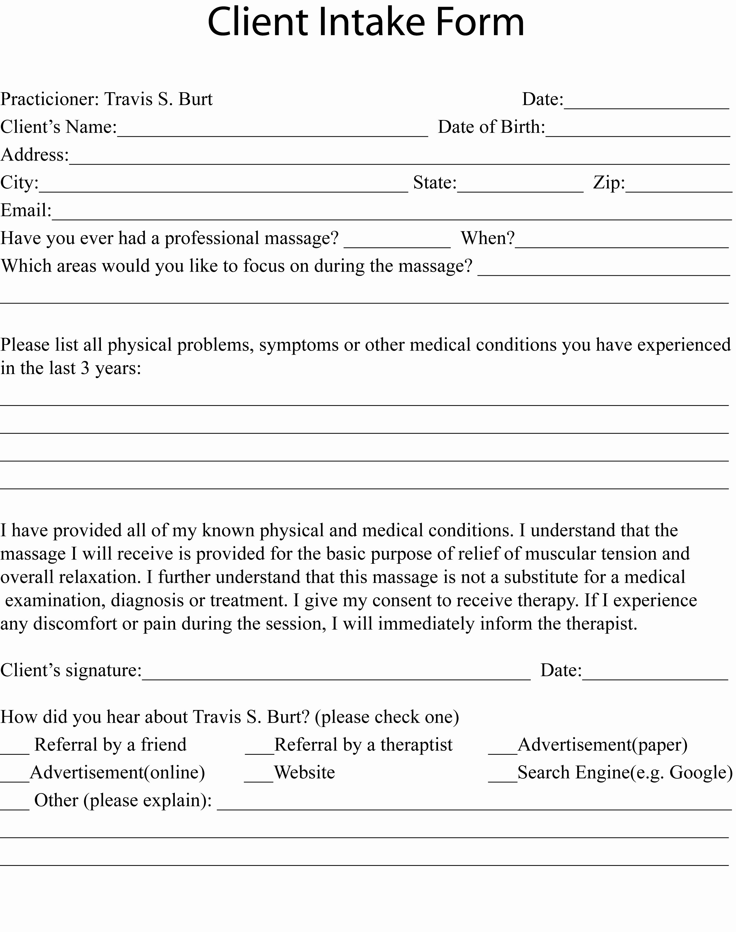 Client Intake form Template Download Templates Data
