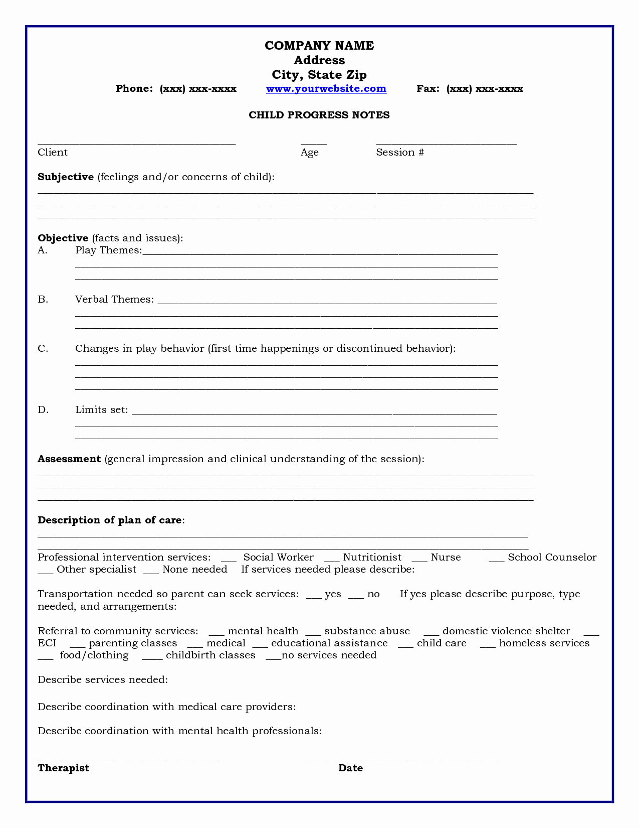 Clinical Progress Notes Template