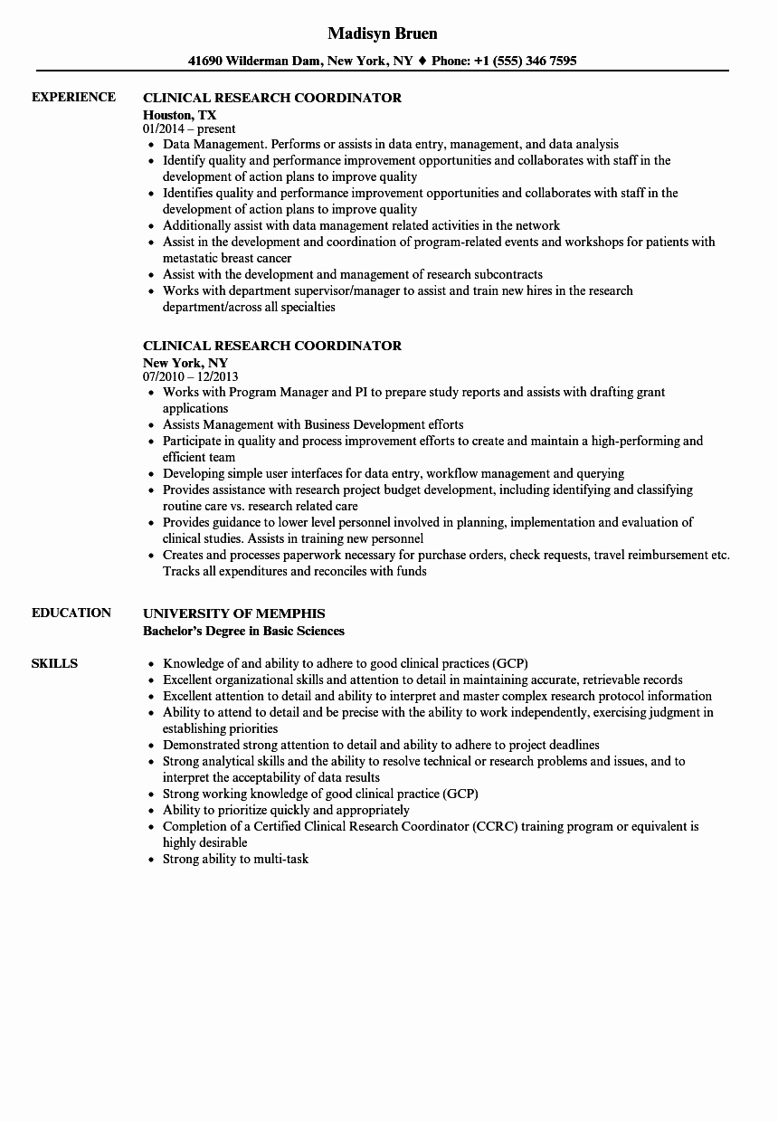Clinical Research Coordinator Resume Samples