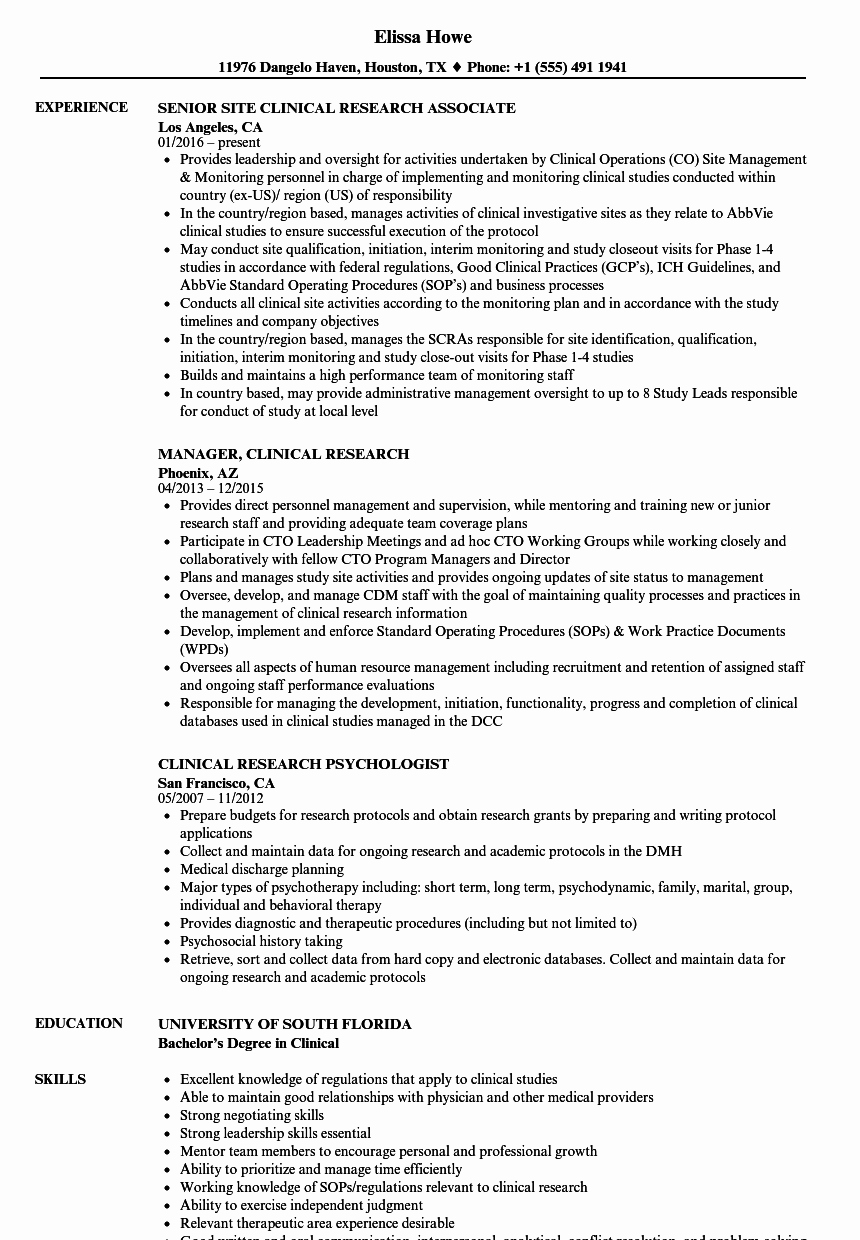 Clinical Research Resume Samples