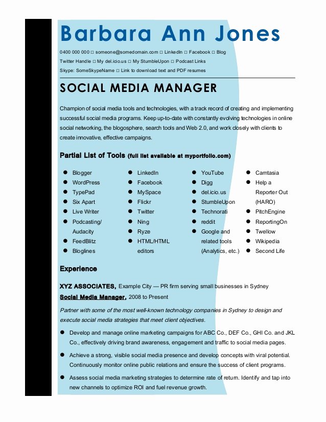 Cmmaao Pmi Resume Template social Media Manager