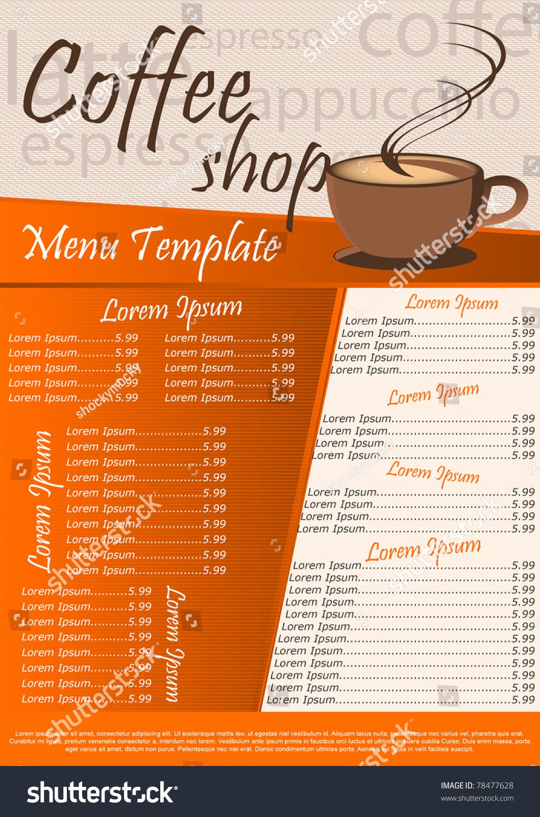 Coffee Shop Menu Template Vector Illustration Stock Vector