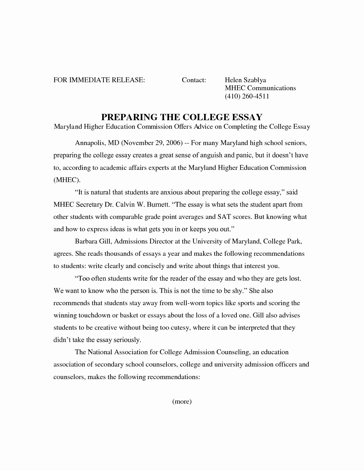 College Application Essay Examples format