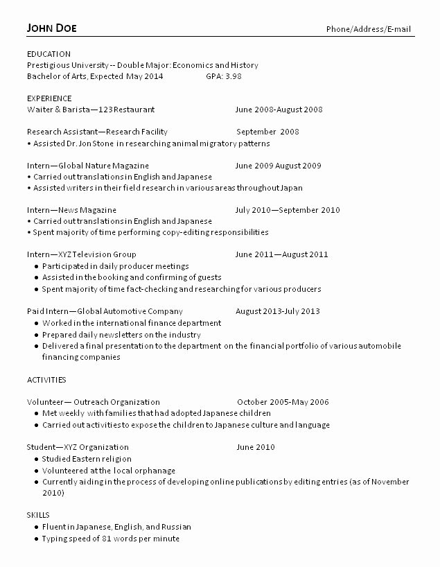 college graduate resume examples