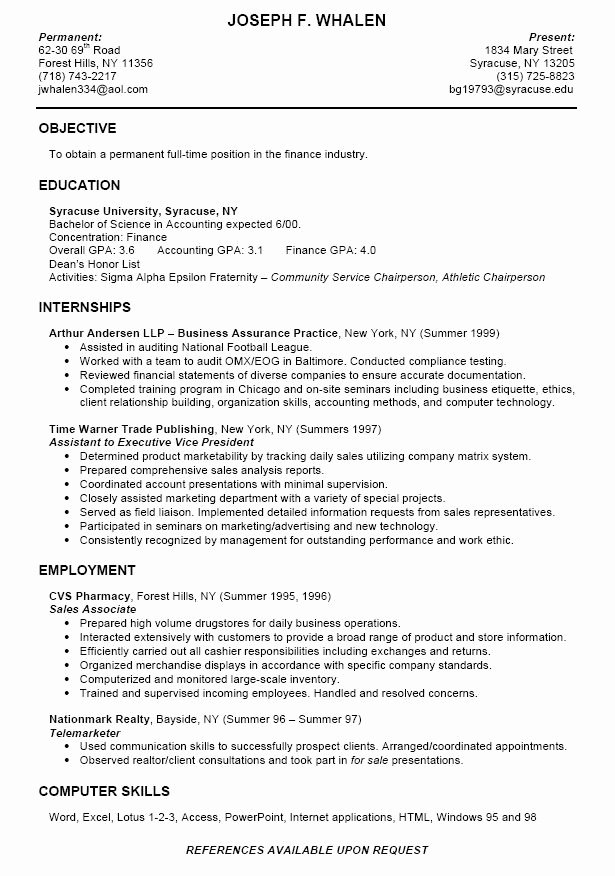 College Intern Resume Samples as College Student Has No