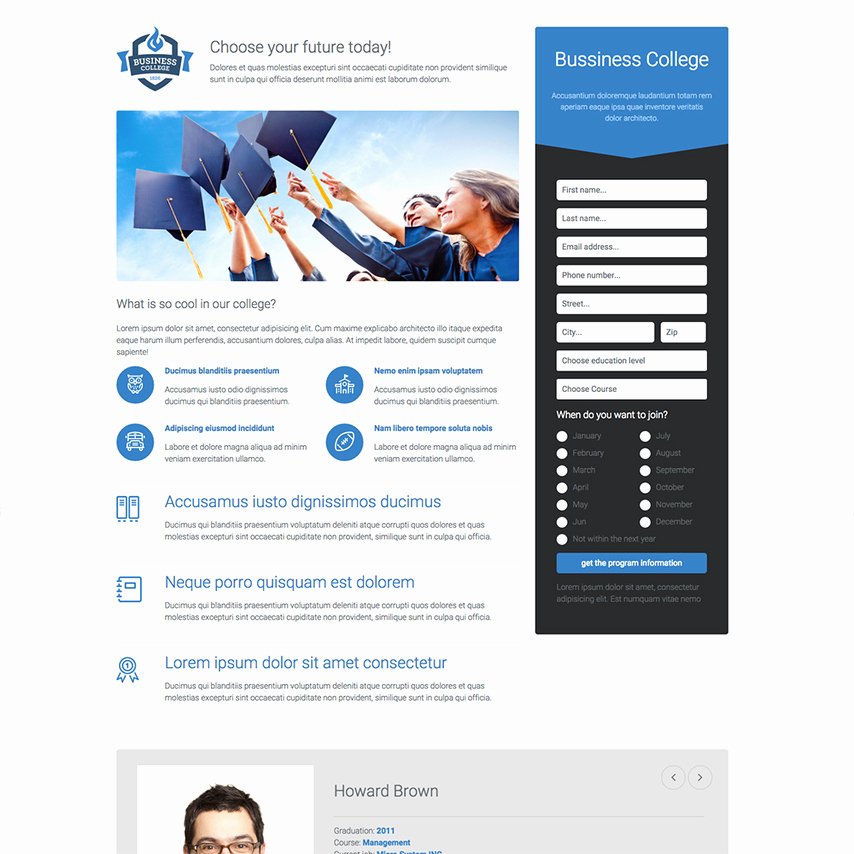 College Landing Page Free Responsive Website Template