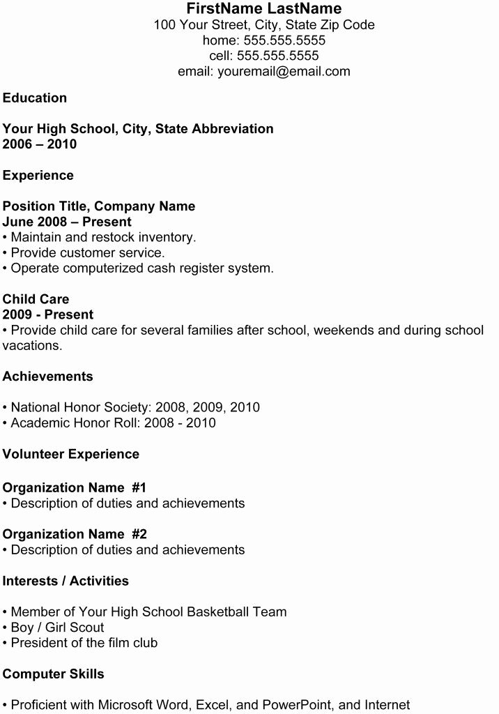 college resume format for high school students