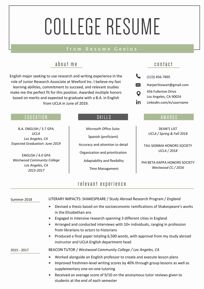 College Student Resume Sample &amp; Writing Tips