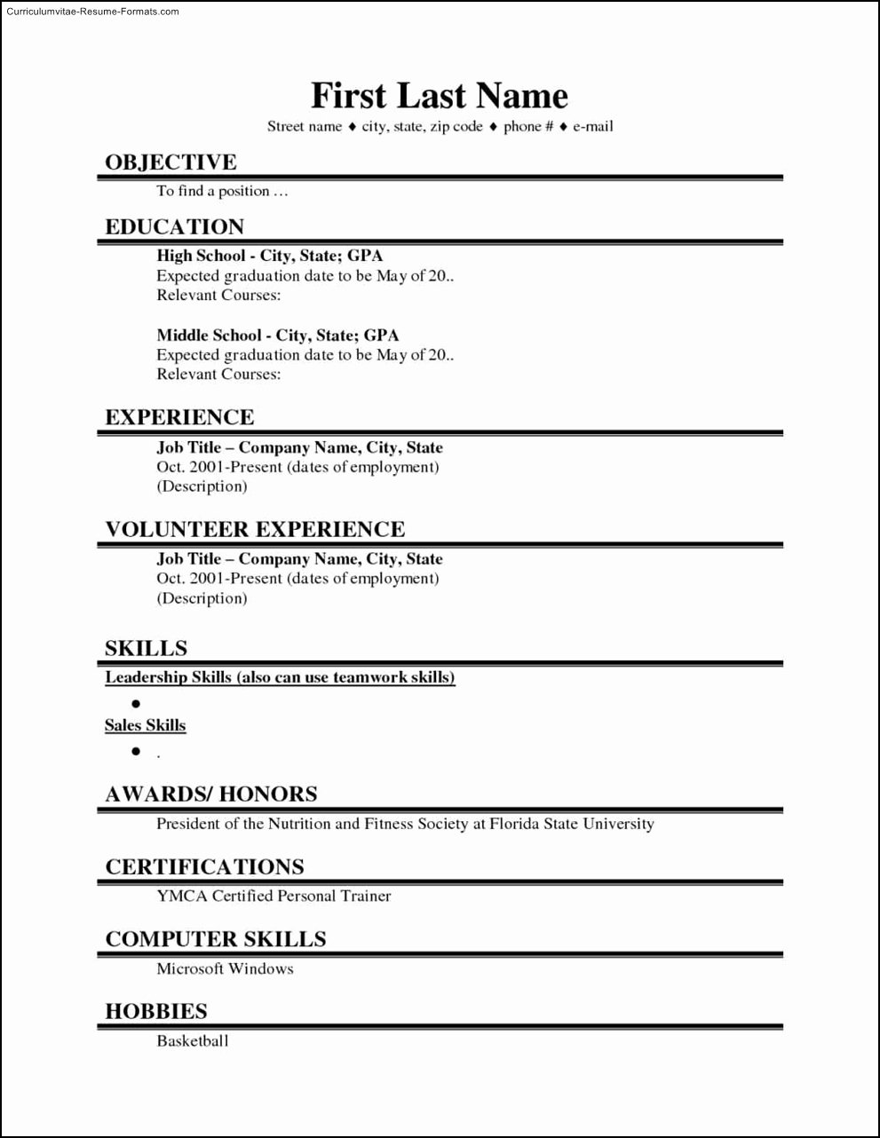 College Student Resume Template Microsoft Word Free