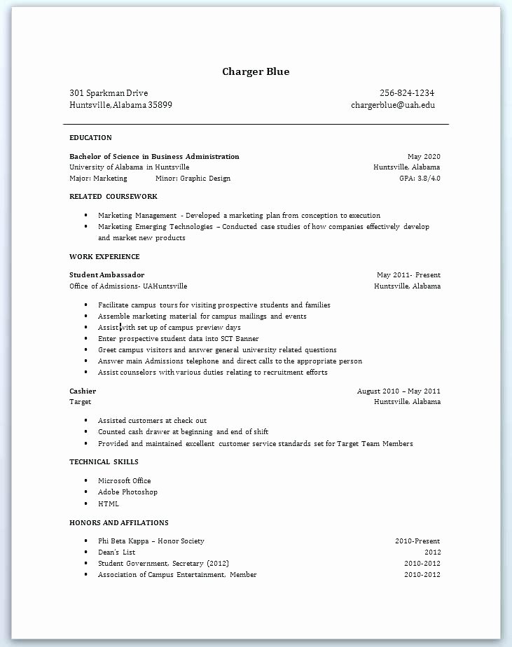 College Student Resume with No Work Experience Examples
