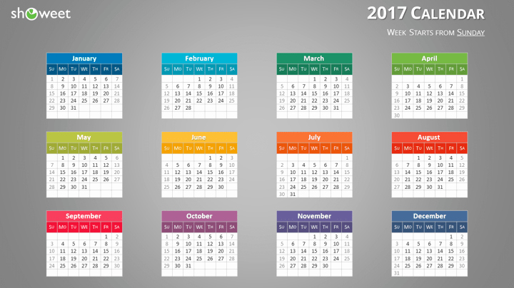 Colorful 2017 Calendar for Powerpoint and Keynote