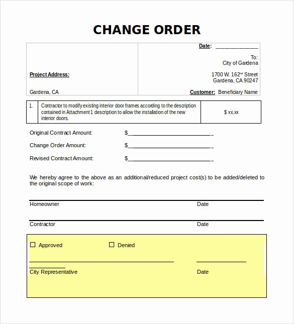 Construction Change order form