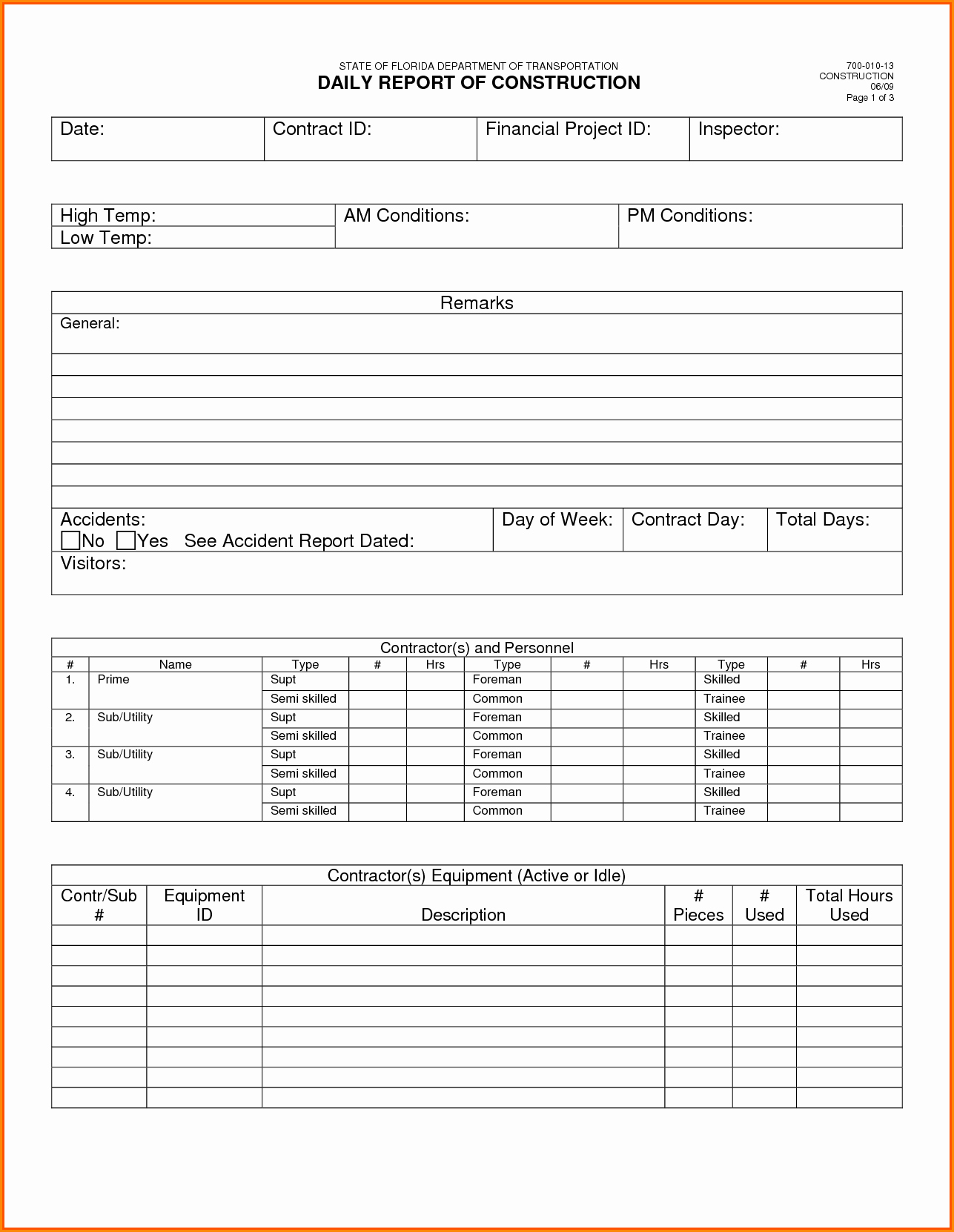 Construction Construction Daily Report Template