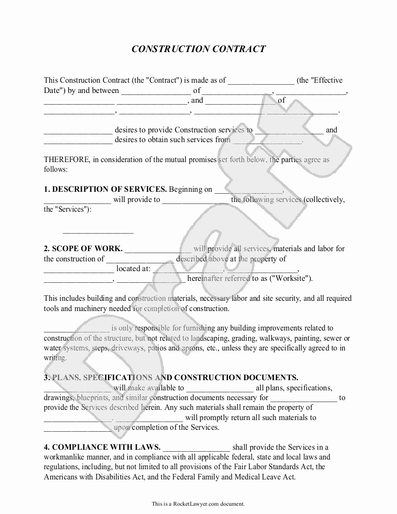 Construction Contract Template Construction Agreement