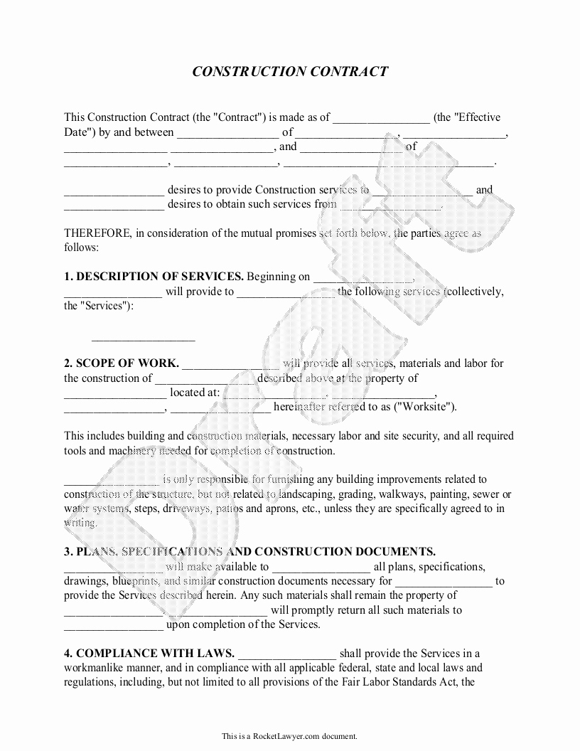 Construction Contract Template Construction Agreement