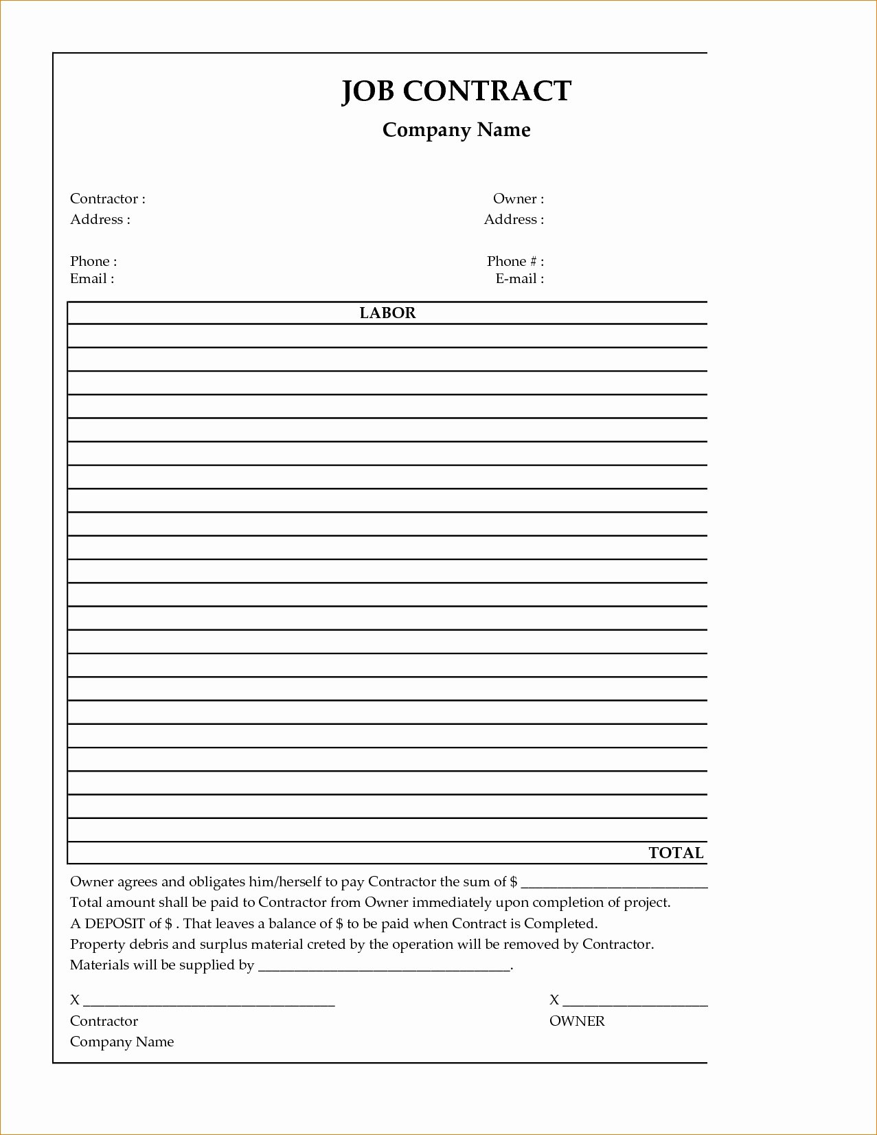 construction contract template